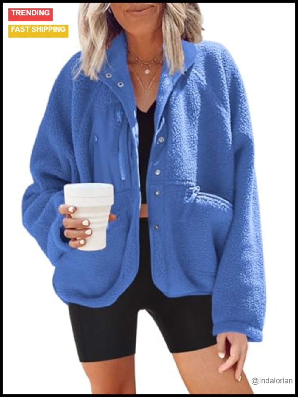 Fuzzy Fleece Sherpa Button Down Jacket Batwing Sleeve Winter Coat